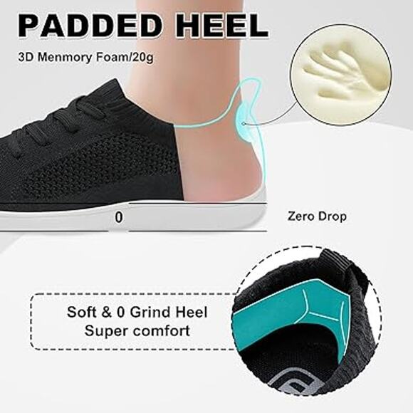 New Joinfree Womens Size 9.5W Black Mesh Wide Toe Box Lace Up Barefoot Shoes - Picture 4 of 6